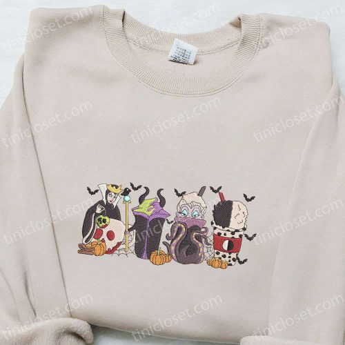 Disney Villains Fall Coffee Embroidered Sweatshirt & Hoodie: Best Halloween Gift Ideas