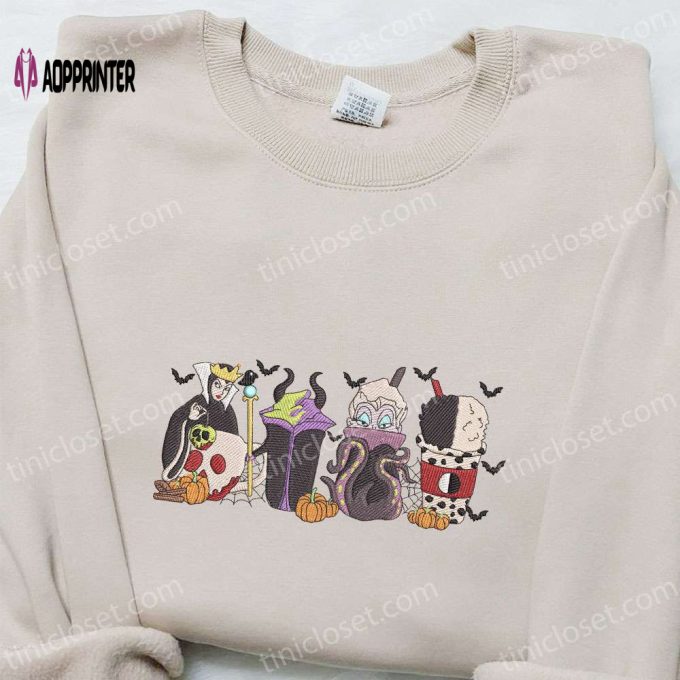 Disney Villains Fall Coffee Embroidered Sweatshirt & Hoodie: Best Halloween Gift Ideas