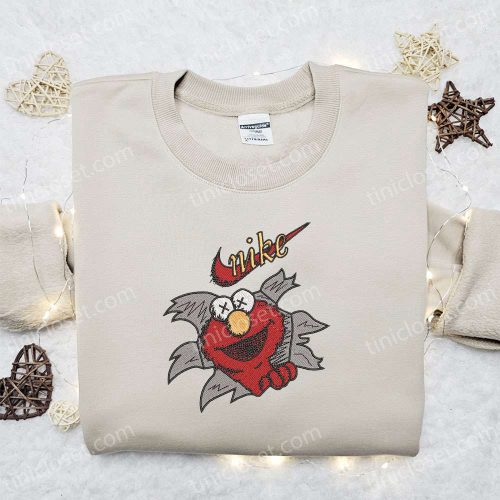 Elmo x Swoosh Cartoon Sweatshirt: Nike Inspired Embroidered Shirt Perfect Birthday Gift for Family