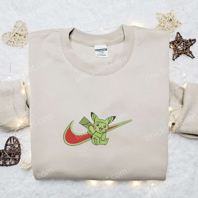 Frankenstein Pikachu x Swoosh Embroidered Sweatshirt: Funny Pokemon Shirt with Hoodie Design