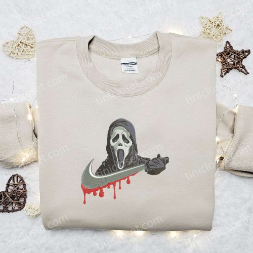 Ghostface x Swoosh Movie Embroidered Sweatshirt – Best Halloween Gift for Family