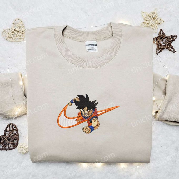 Goku Anime x Swoosh Embroidered Sweatshirt: Dragon Ball Shirt Best Family Birthday Gift Ideas