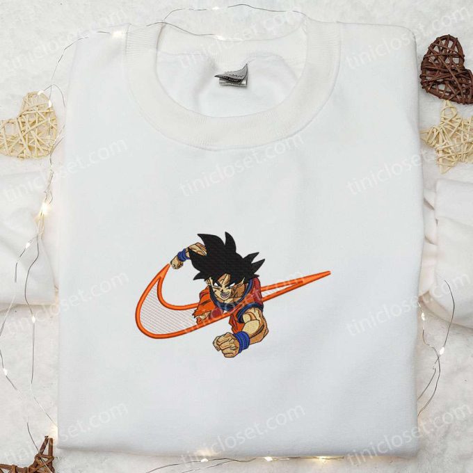 Goku Anime x Swoosh Embroidered Sweatshirt: Dragon Ball Shirt Best Family Birthday Gift Ideas