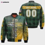 Green Bay Packers 100 Years With Custom Name Number Bomber Jacket – Green And Yellow