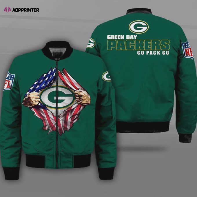 Green Bay Packers 3D Flag Pattern Bomber Jacket – Green