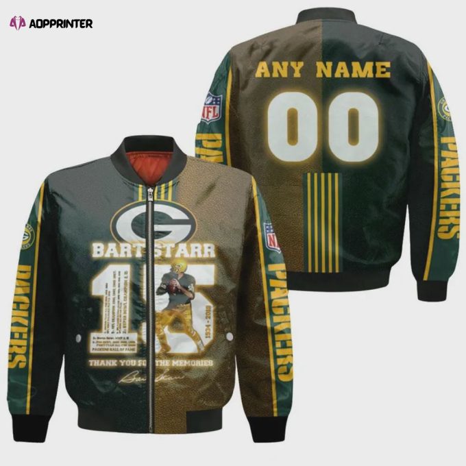 Green Bay Packers Bart Starr With Custom Name Number Bomber Jacket