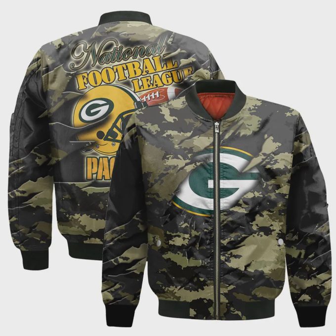 Green Bay Packers Black Camo Pattern National Football League Unisex Bomber Jacket