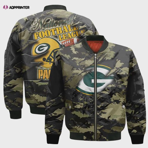 Green Bay Packers Black Camo Pattern National Football League Unisex Bomber Jacket