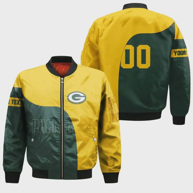 Green Bay Packers Bomber Jacket 3D Printed Curve Style Custom Text And Number