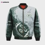 Green Bay Packers Bomber Jacket 3D Printed Flame Ball Pattern