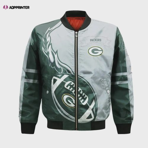 Green Bay Packers Bomber Jacket 3D Printed Logo Pattern In Team Colours