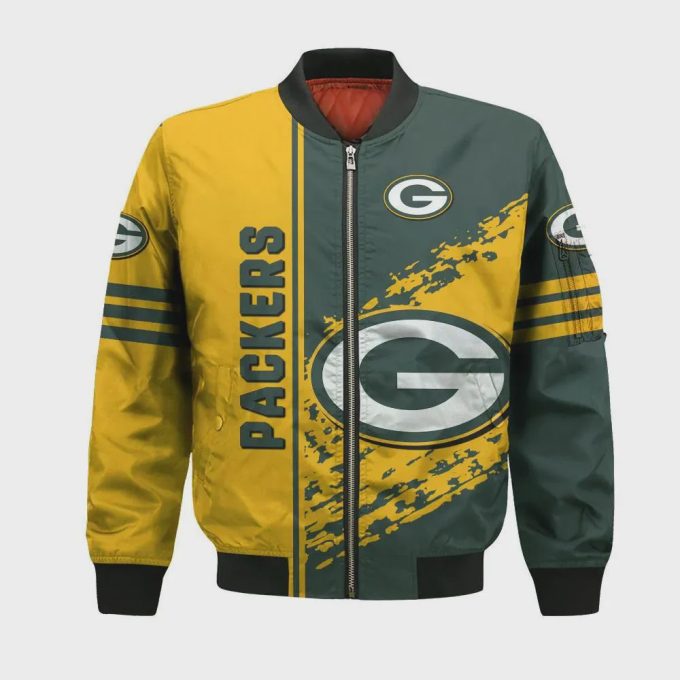 Green Bay Packers Bomber Jacket 3D Printed Logo Pattern In Team Colours