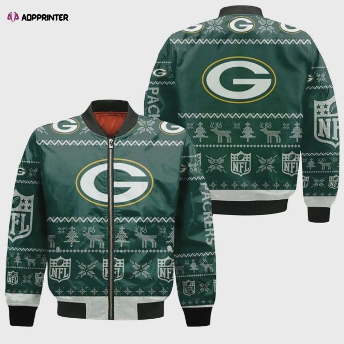 Green Bay Packers Christmas Pattern Bomber Jacket – Dark Green