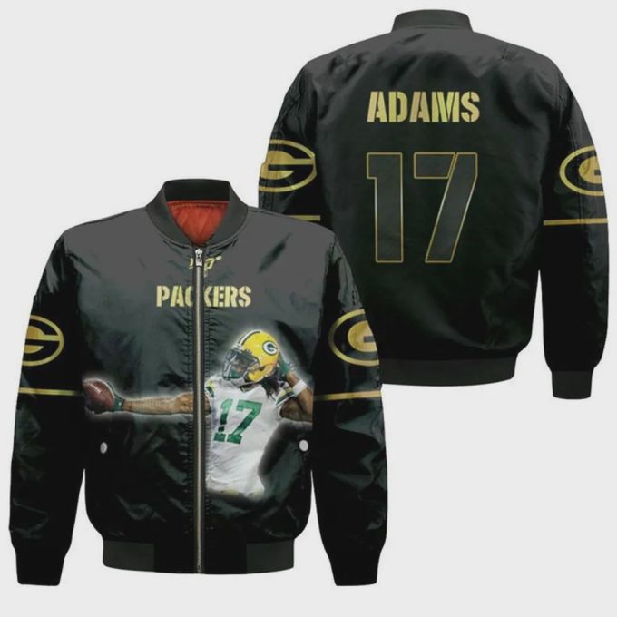 Green Bay Packers Davante Adams Pattern Bomber Jacket – Black