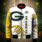 Green Bay Packers Graphic Ball Pattern Bomber Jacket – White Green Yellow