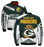 Green Bay Packers Hands With Logo Pattern Bomber Jacket – Green White