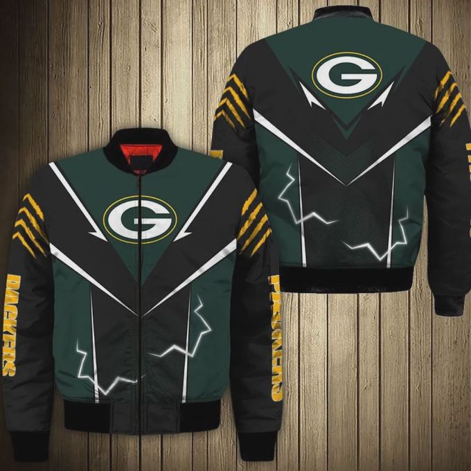 Green Bay Packers Lightning Pattern Bomber Jacket – Green