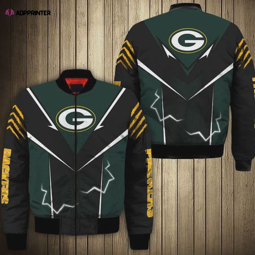 Green Bay Packers Lightning Pattern Bomber Jacket – Green