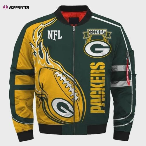 Green Bay Packers Logo Pattern Bomber Jacket – Dark Green And Yellow