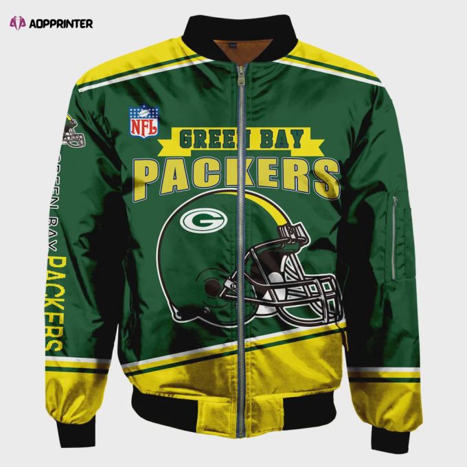 Green Bay Packers Logo Pattern Bomber Jacket – Green And Yellow