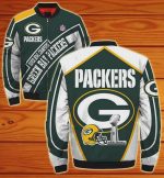 Green Bay Packers Logo Text Pattern Bomber Jacket – Green White