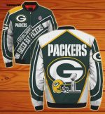 Green Bay Packers Logo Text Pattern Bomber Jacket – Green White