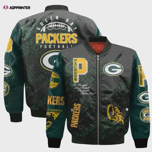 Green Bay Packers Logo Pattern Bomber Jacket – Yellow