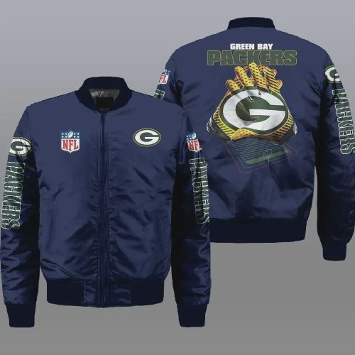 Green Bay Packers Pattern Bomber Jacket – Navy Blue