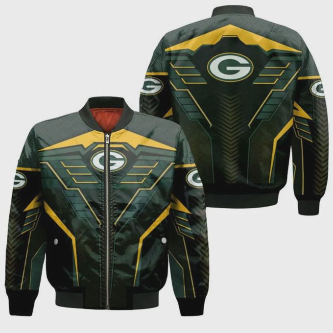 Green Bay Packers Team Logo 3D Pattern Bomber Jacket – Dark Green