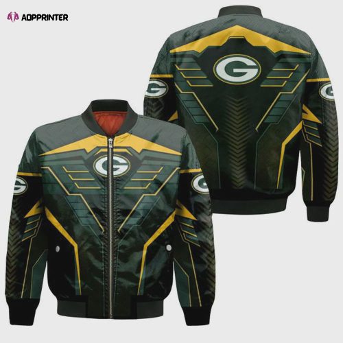 Green Bay Packers Team Logo Pattern Bomber Jacket – Green And Yellow White