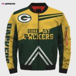 Green Bay Packers Team Logo Pattern Bomber Jacket – Green And Yellow