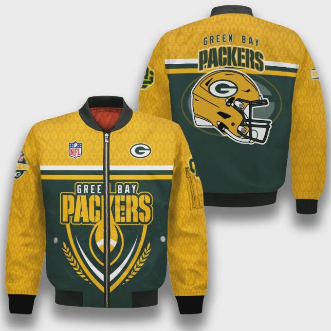 Green Bay Packers Traditional Football Pattern Bomber Jacket