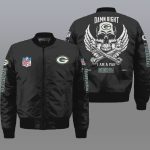 Green Bay Packers Wings Skull Pattern Bomber Jacket – Black