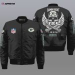 Green Bay Packers Wings Skull Pattern Bomber Jacket – Black