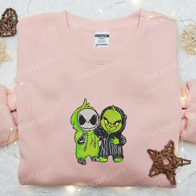 Grinch & Jack Skellington Masquerade Embroidered Shirt: Cool Halloween Shirts Best Gifts for Halloween Lovers