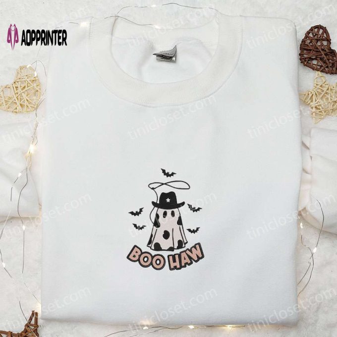 Halloween Boo Haw Ghost Embroidered Sweatshirt: Cool Shirts for Halloween Lovers – Best Gifts!