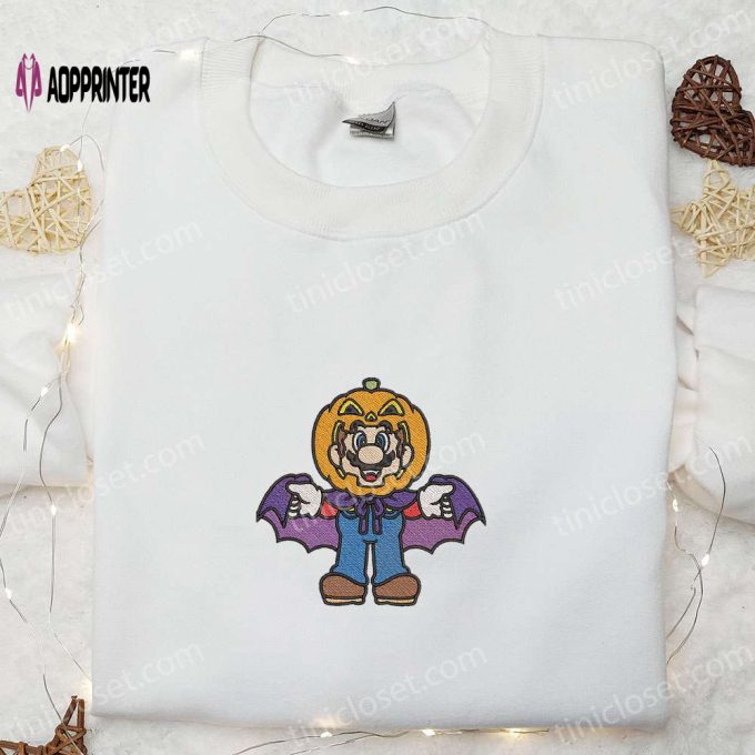 Halloween Mario Pumpkin Embroidered Shirt Hoodie & Sweatshirt – Funny Cute & Spooky Designs