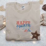 Celebrate Independence Day with Happy Fourth of July Embroidered Shirt – Best Patriotic Shirts & National Day Gifts