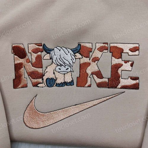 Highland Cow Nike Embroidered Shirt – Trendy Sweatshirt with Custom Nike Style