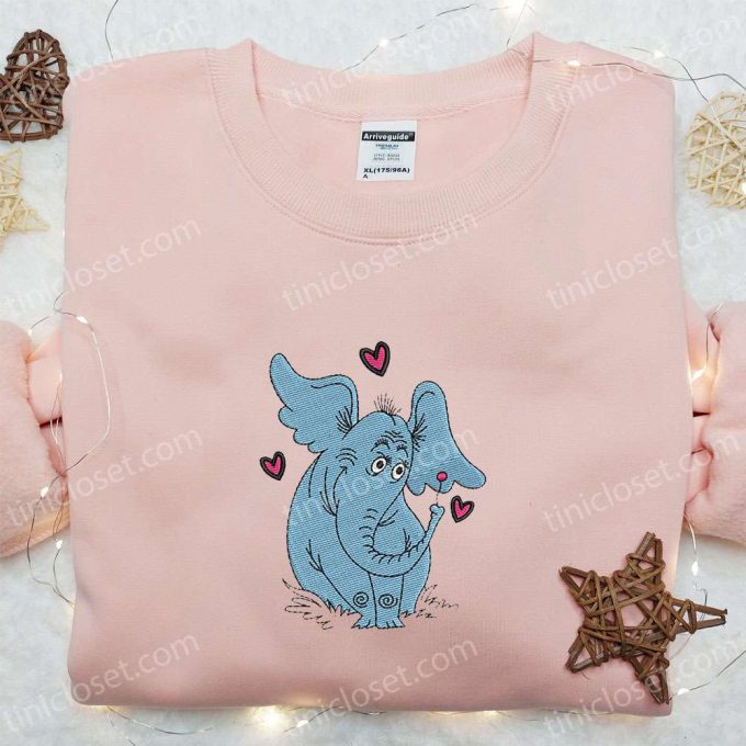 Horton the Elephant Hearts Embroidered Shirt & Dr Seuss Cartoon Hoodie: Perfect Gift Idea