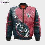 Houston Texans Bomber Jacket 3D Printed Flame Ball Pattern