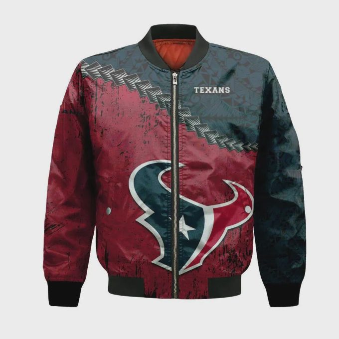 Houston Texans Bomber Jacket 3D Printed Grunge Polynesian Tattoo