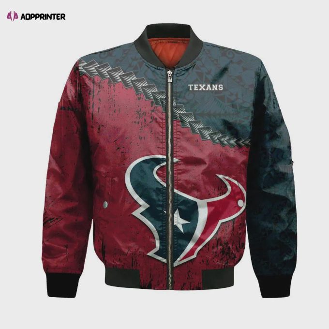 Houston Texans Bomber Jacket 3D Printed Grunge Polynesian Tattoo