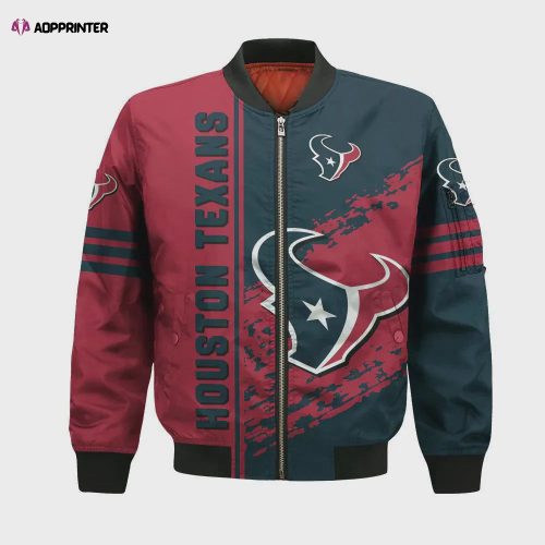 Houston Texans Bomber Jacket 3D Printed Grunge Polynesian Tattoo