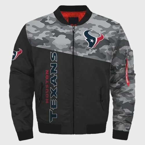 Houston Texans Camo Pattern Bomber Jacket – Black And Gray