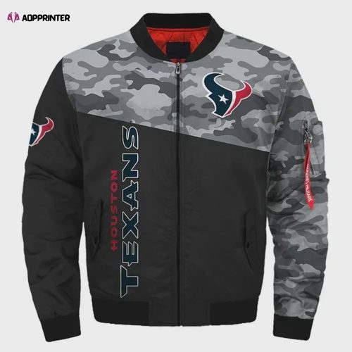 Houston Texans Curve Pattern Bomber Jacket – Navy White Red