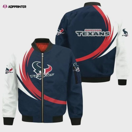 Houston Texans Bomber Jacket 3D Printed Grunge Polynesian Tattoo