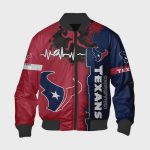 Houston Texans Heart ECG Line Pattern Bomber Jacket – Red Navy