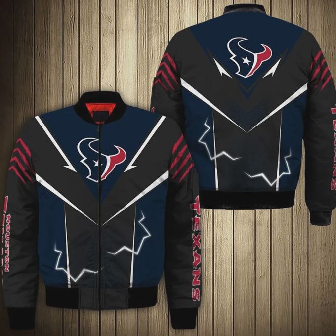 Houston Texans Lightning Pattern Bomber Jacket – Navy Black