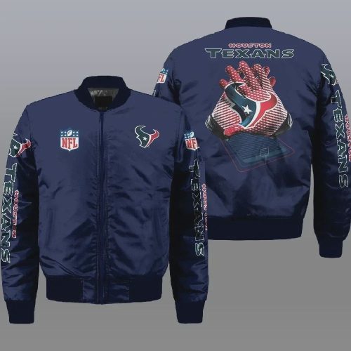 Houston Texans Logo Pattern Bomber Jacket – Navy Blue